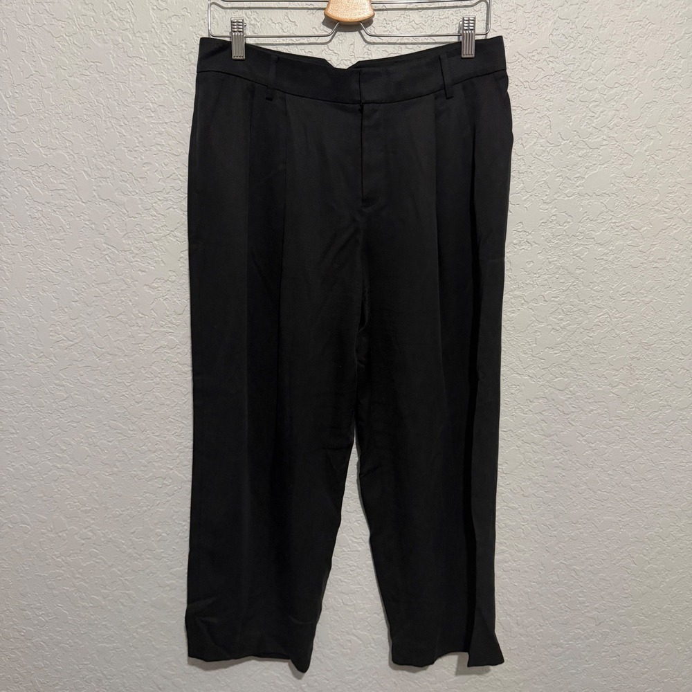 Club Monaco 100% Lyocell Pleated Wide Leg Trousers Size 6 Black Minimalist